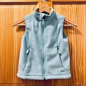LL Bean blue with green lining polar fleece full zipper sleeveless vest M 5 6